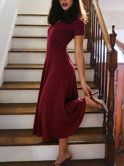 INAWLY Robe de soirée élégante mi-longue à taille cintrée de couleur unie pour femmes