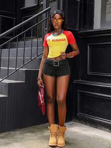 Jeanoix Y2K Low-Rise Fashion Metal Decor Belt Washed Denim Shorts - Black - View 5