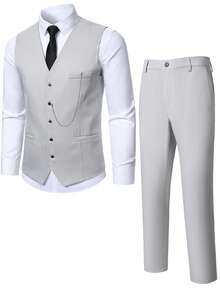 Manfinity Mode Men's Vest, Pants And Suit Jacket Set - Light Grey - View 3