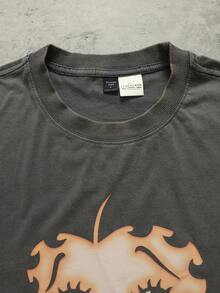 ROMWE MEN Betty Boop | ROMWE Men's Collaboration Washed Print Loose Fit T-Shirt, Spring/Summer - Grey - View 4