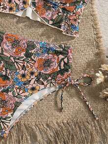 Swim Vcay Atasan Bikini Camisole Seksi Berenda Motif Bunga Tropis untuk Liburan Pantai Musim Panas Wanita - MultiWarna - View 5