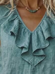 Zayélia Summer Casual Ruffle Sleeveless Blouse - Blue - View 5