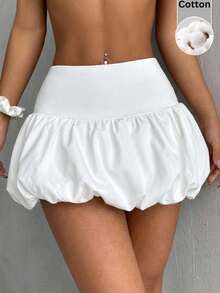 CovetEZ Women's Solid Color Ruffle Fluffy Short Skirt, Versatile Autumn Fashion Date Night Night Daily White Y2k Cute - White - View 1