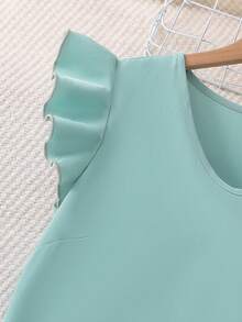 SHEIN Sparklyn 青少年女孩純色V領百褶上衣與寬腿褲休閒套裝 - 彩色 - 查看 8