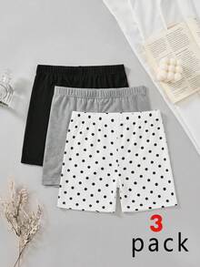SHEIN Tween Girl Tween Girlss"S 簡單舒適運動休閒單車短褲，波點、純黑色、純白色單車短褲 3件/包 - 彩色 - 查看 2