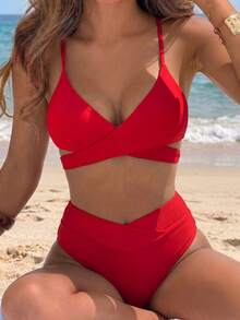 Bikini minimalista de unicolor 2025, ropa de baño de playa de vacaciones de verano - Negro - Ver 8