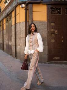 Nöista Color-Block Striped Trousers With Relaxed Straight Fit For Vacation And Casual Summer Styling. - Multicolor - View 1