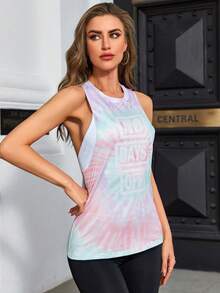 SHEIN Rhythm Era 大码女式字母印花扎染休闲健身运动背心 - 彩色 - 查看 5