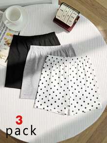 SHEIN Tween Girl Tween Girlss"S 簡單舒適運動休閒單車短褲，波點、純黑色、純白色單車短褲 3件/包 - 彩色 - 查看 4