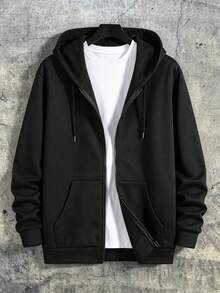 Manfinity Dauomo Áo hoodie có mũ trùm đầu túi xéo có dây rút dành cho nam, thời trang thu đông, tay dài - màu đen - Xem 3
