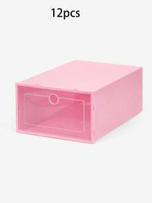Transparent PP Plastic Shoe Storage Boxes, Flip Drawer Design Dustproof Moisture Proof Shoe Organizer Containers, Small Stackable Shoe Case In Pink For Closet & Entryway Storage - View 9