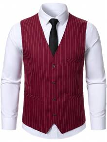 Manfinity Mode Men's Fashion Striped Vest & Pants Suit Set - Burgundy - View 6