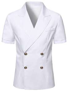 Manfinity Mode Plus Size Men's Solid Color Notch Lapel Casual Commuter Blazer - White - View 4