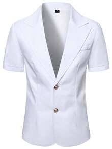Manfinity Mode Blazer casual versátil de un solo color con solapa de muesca y abotonadura sencilla para hombres, ideal para ir al trabajo y viajar - Blanco - Ver 4