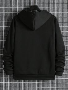 Manfinity Dauomo Áo hoodie có mũ trùm đầu túi xéo có dây rút dành cho nam, thời trang thu đông, tay dài - màu đen - Xem 2