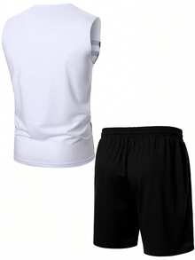 Manfinity Homme Men's Summer Striped Colorblock Tank Top And Drawstring Waist Pocket Shorts Set - Multicolor - View 2