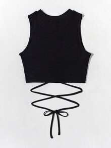EMERY ROSE Camiseta sin mangas con cordones en la cintura - Negro - Ver 2
