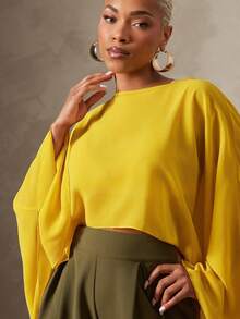 Vixey Sheer Solid Chiffon Boat Neck Draped Overlay Layering Top, Resort Wear, Beach To Dinner, Resort Chic, Vacation Ready, Cruise Outfit, Vacation Outfit - Yellow - View 5
