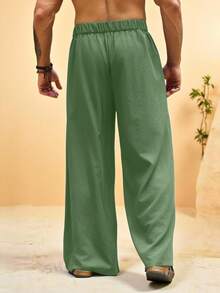 VENTUSAIL Men's Solid Color Deconstructed Pleated Loose Fit Long Pants - Army Green - View 2