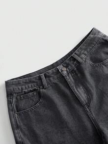 ROMWE MEN 男士刺繡圖案寬鬆牛仔短褲 - 灰色 - 查看 4