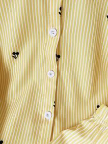 SHEIN Elladie kids 2件組少女櫻桃色拼色不對稱領長袖條紋上衣，背後蝴蝶結裝飾，搭配條紋長褲，學院休閒風 - 彩色 - 查看 6