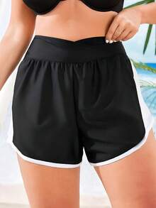 Swim Vcay Plus Size Women's Colorblock Asymmetrical Waist Design Slimming Swim Bottoms Beach White Summer - Black and White - View 5