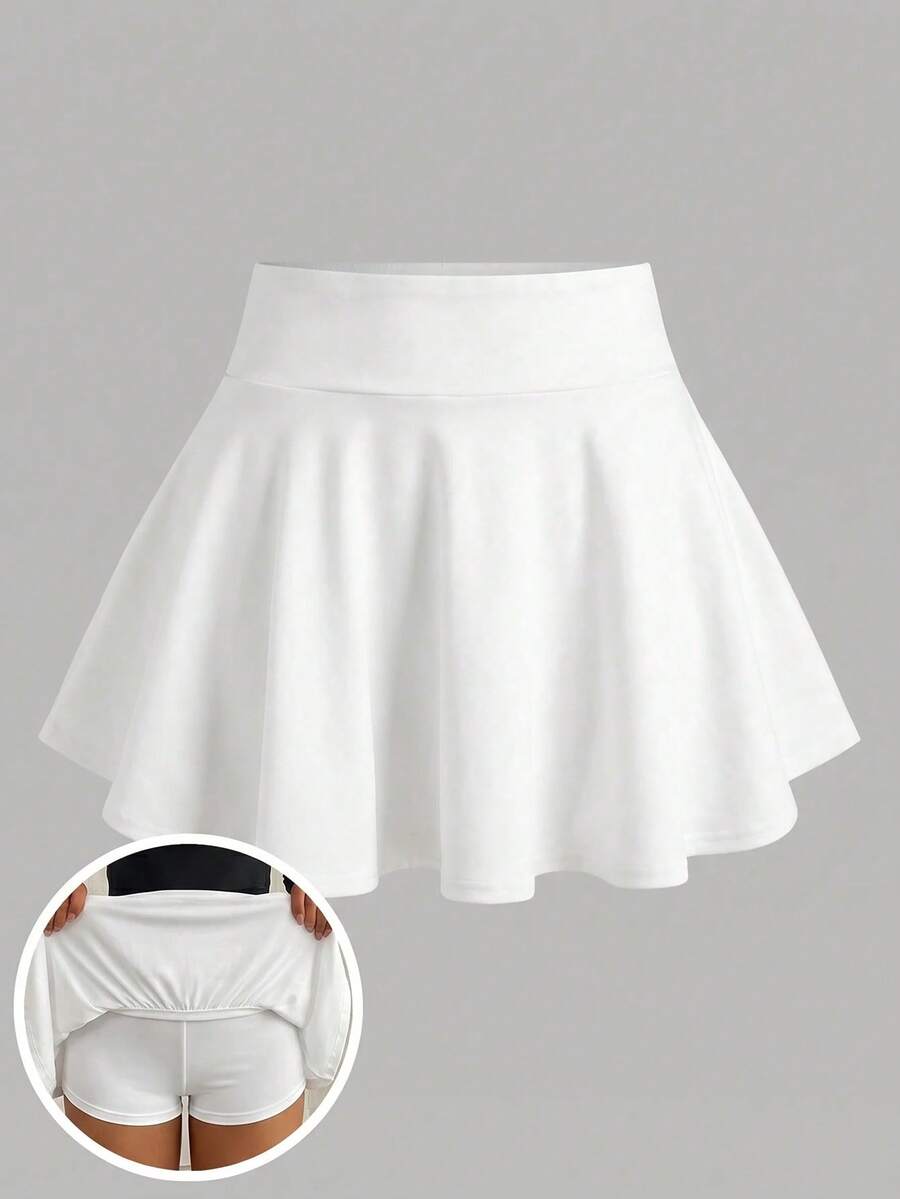 SHEIN 青少年女孩白色針織T恤搭配緊身褲休閒裙套裝 - 白色 - 查看 1