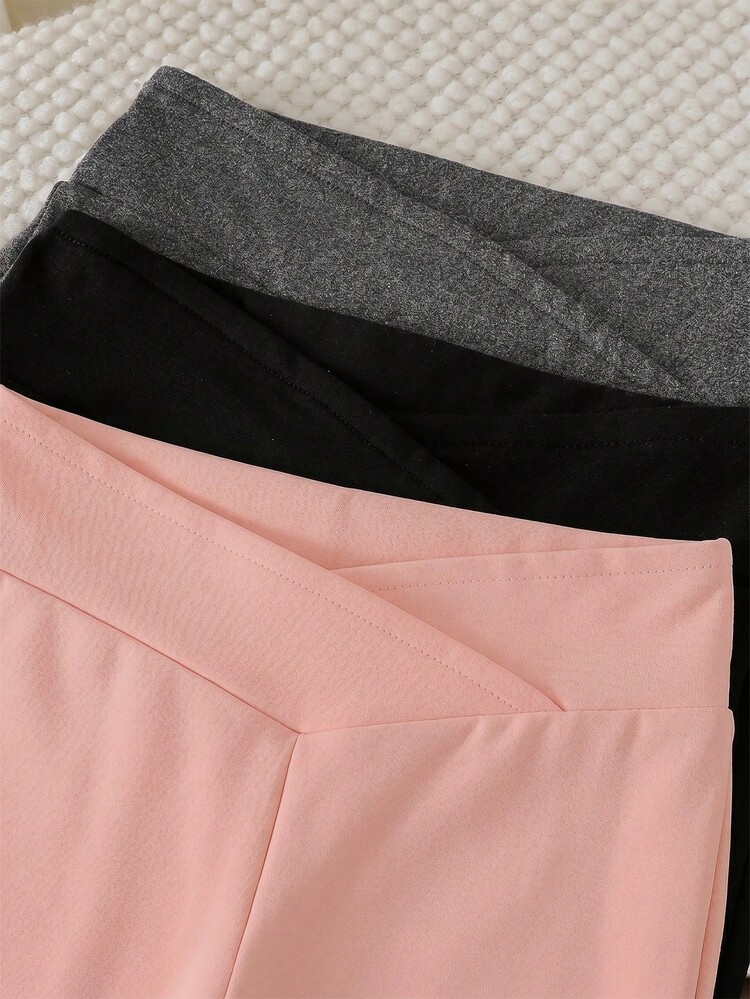 SHEIN Genkimix Kids 3pcs/Set Girls' Basic Black, Dark Gray Pink High Waist Flare Pants, Suitable For Spring, Autumn And Winter Daily Wear Back-To-School - Multicolor - View 3