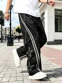 Manfinity Hypemode Men's Casual Versatile Daily Travel Long Pants With Pocket, Star Print And Color Block Design - Black - View 6