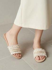 Alvarani Ladies' Vacation Style Fringed Flat Sandals, Beach Summer Open-Toe Slippers For Women - Apricot - View 10