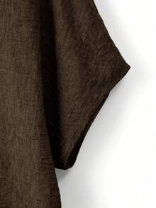 SHEIN Plus Size Women's Solid Color Round Neck Textured Casual Shirt - Brown - View 4