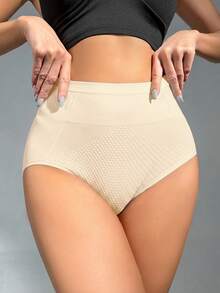 SHEIN Women's Solid Color High Waist Shaping Briefs - Apricot - View 4