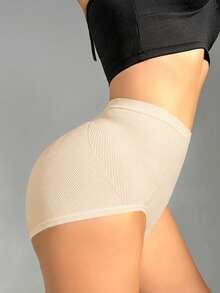 SHEIN Women's Solid Color High Waist Shaping Briefs - Apricot - View 3