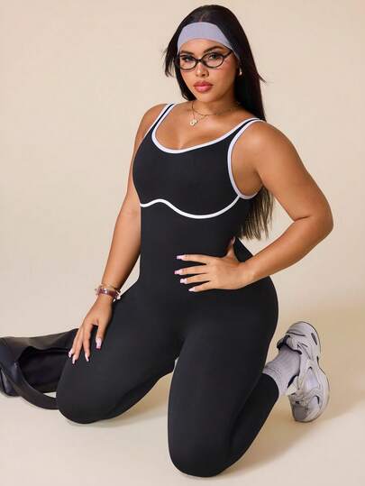 Easithlete Women's Seamless High Elastic Sports Plus Size Jumpsuit Fashion Tight Jumpsuit