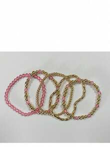 Glisma Pink Crystal Bead Beaded Bracelet Set, Multi-Piece Stacked Elastic Bracelet, Sweet Girl Style Daily Accessories - Pink - View 13