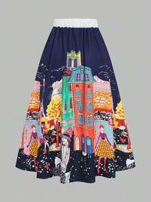 SHEIN LUNE 大尺碼時尚卡通印花裙 - 藏蓝色 - 查看 2