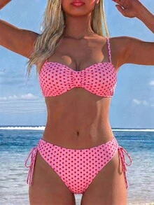 Swim Lushoire 春夏流行熱賣全印花女款性感海灘度假兩件式比基尼套裝 - 粉色 - 查看 1