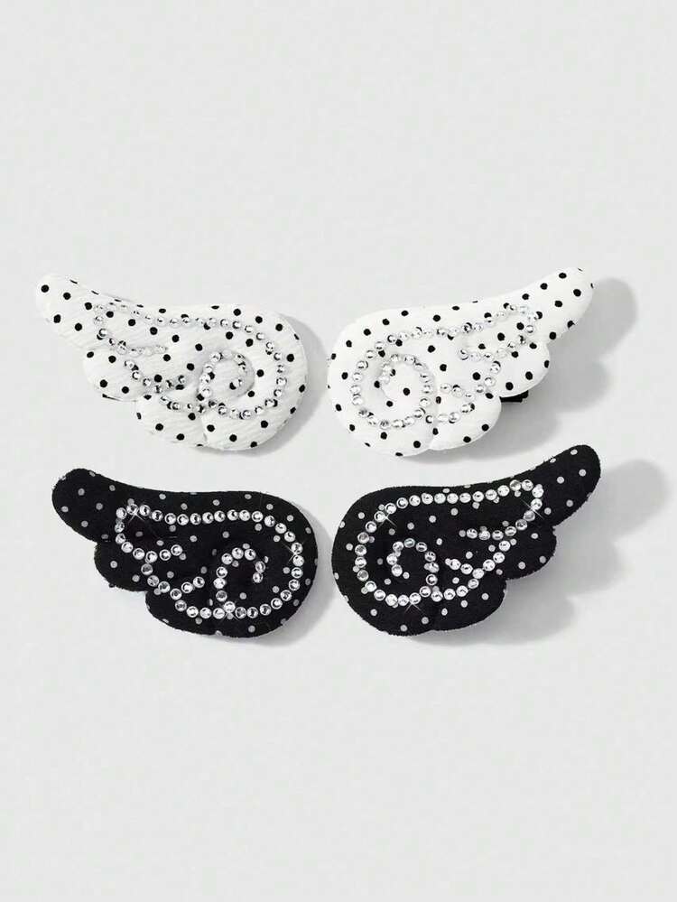 ROMWE Kawaii 4 Creative, Simple And Multi-Colored Rhinestone Polka Dot Fabric Wings DIY Hairpin Duck Bill Clip, Combination Set, Sister Daily Wear Holiday Gifts - Multicolor-51 - View 19