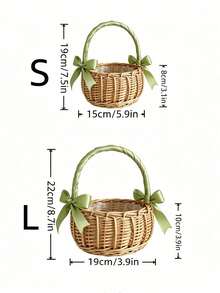 1PC Small Handheld Woven Rattan Wicker Flower Basket With Bow Practical Storage Decorative Basket For Birthday Party Wedding Bridal Shower Garden Home Decor Gift For Her Friends Must Haves - green - View 7