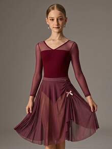 SHEIN Teen Girls Clothes ' Activewear Pink Long Skirt, Made Of Mesh Material, With Ruched, Back To School - Pink - View 1