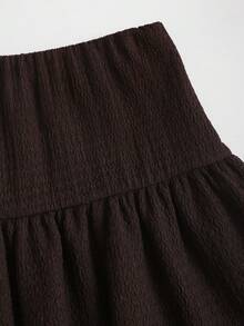 Sweetra Women's Solid Color Ruched Asymmetric Hem Crop Top And Mini Skirt Casual 2-Piece Set - Coffee Brown - View 6
