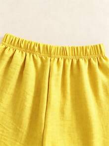 Sparklyn Girls' Summer Hollow Out 2 Pieces Set, Flutter Sleeve Cami + Matching Shorts, Exquisite Lace Trim On Top And Bottom, Detailed Design, Loose Fit, Suitable For Daily Wear And Outings - Yellow - View 6