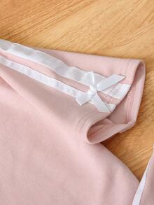 SHEIN Genkimix Kids 2pcs Young Girl Bow Ribbon Decor Casual Fashion Short Sleeve T-Shirt + Bow Ribbon Decor Casual Fashion Straight Leg Pants - Pink - View 6