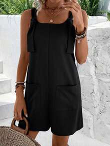 EMERY ROSE 1pc Women's Solid Color Simple Stylish Sleeveless Jumpsuit, Suitable For Summer - Black - View 5