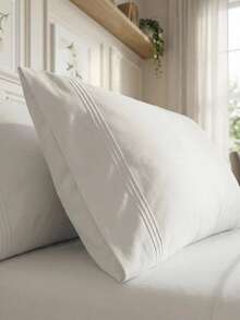 Cirelle 3/4-Piece Bed Sheets Set,1Bed Sheet,1Fitted Sheet,1/2Pillowcases With Elegant 3-Line Embroidery - Soft & Silky Hotel Style Bedding - Deep Pocket Fitted Sheets - Wrinkle Free & Machine Washable - White - View 3