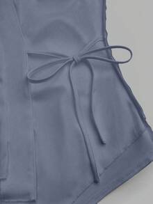 Franclia Women's Elegant 2026 Spring/Summer Asymmetric Sleeveless Ruched Metal Button Long Pants 2 Pieces Set - Grey - View 3