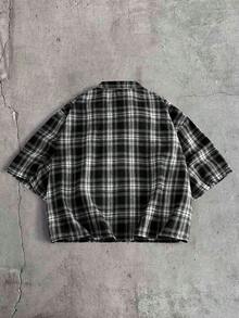 FRESIVO 男士格紋字母印花休閒百搭日常穿著襯衫 - 黑色 - 查看 3