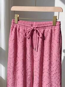 Comfortcana Plus Size Fuchsia Embroidered Loose Pants, Spring/Summer - Hot Pink - View 7