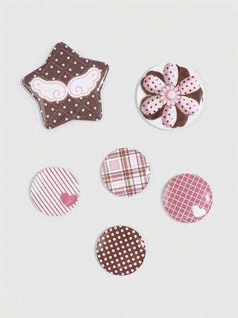 Kawaii 6 Stück süße Stern-, Punkt- & Flügelmuster Brosche Nadeln, dekorative Nadeln Abzeichen, perfekte Geschenke für Schulanfang, Musikfestival, Geburtstag & Feiertage