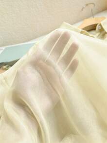 INAWLY 女款純色單排扣休閒百搭日常長袖襯衫 - 杏色 - 查看 6